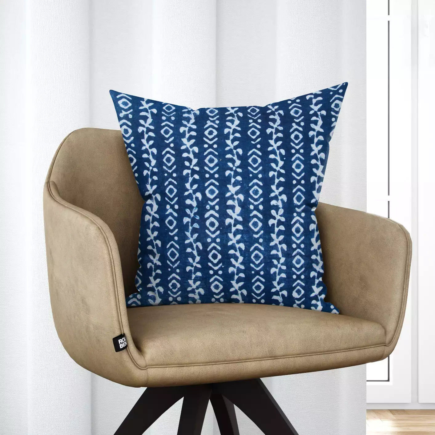 Hand Block Indigo Abstract Printed Pure Cotton Cushion Covers